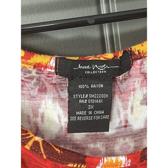 Jamie Nicole Red and Yellow Short Sleeve Round Neck Abstract Print Size 3x - Picture 2 of 3